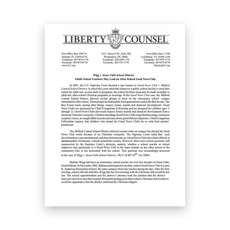 Public School Teachers May Lead an After-School Good News Club (Liberty Counsel)
