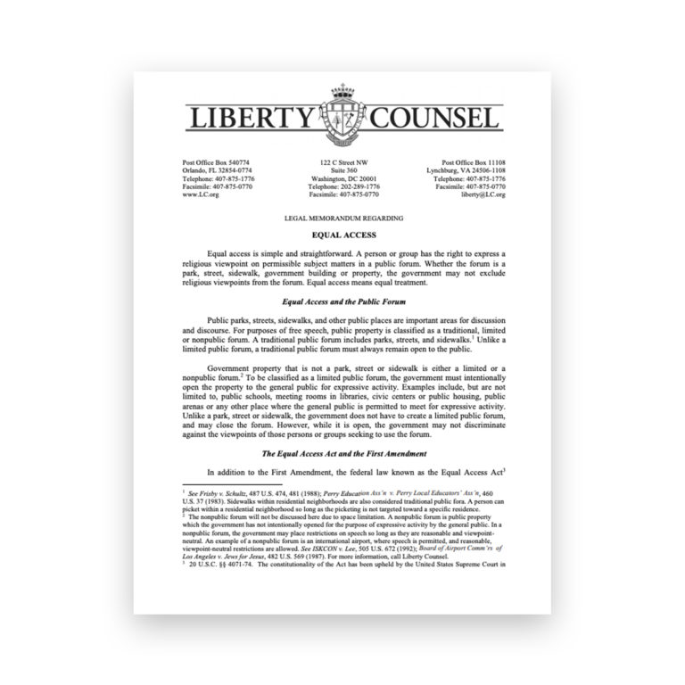 Equal Access Memo (Liberty Counsel)